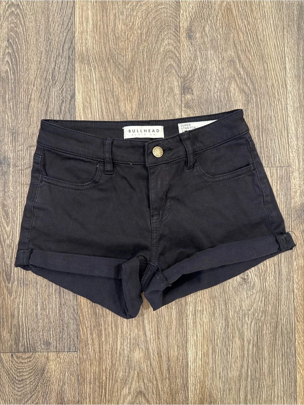 Bullhead Black High-Rise Rolled Cuff Denim Shorts